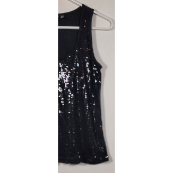 Apt 9 Shirt Women Petite Medium Black Tank Flashy Sequin Scoop Neck - Picture 4 of 6